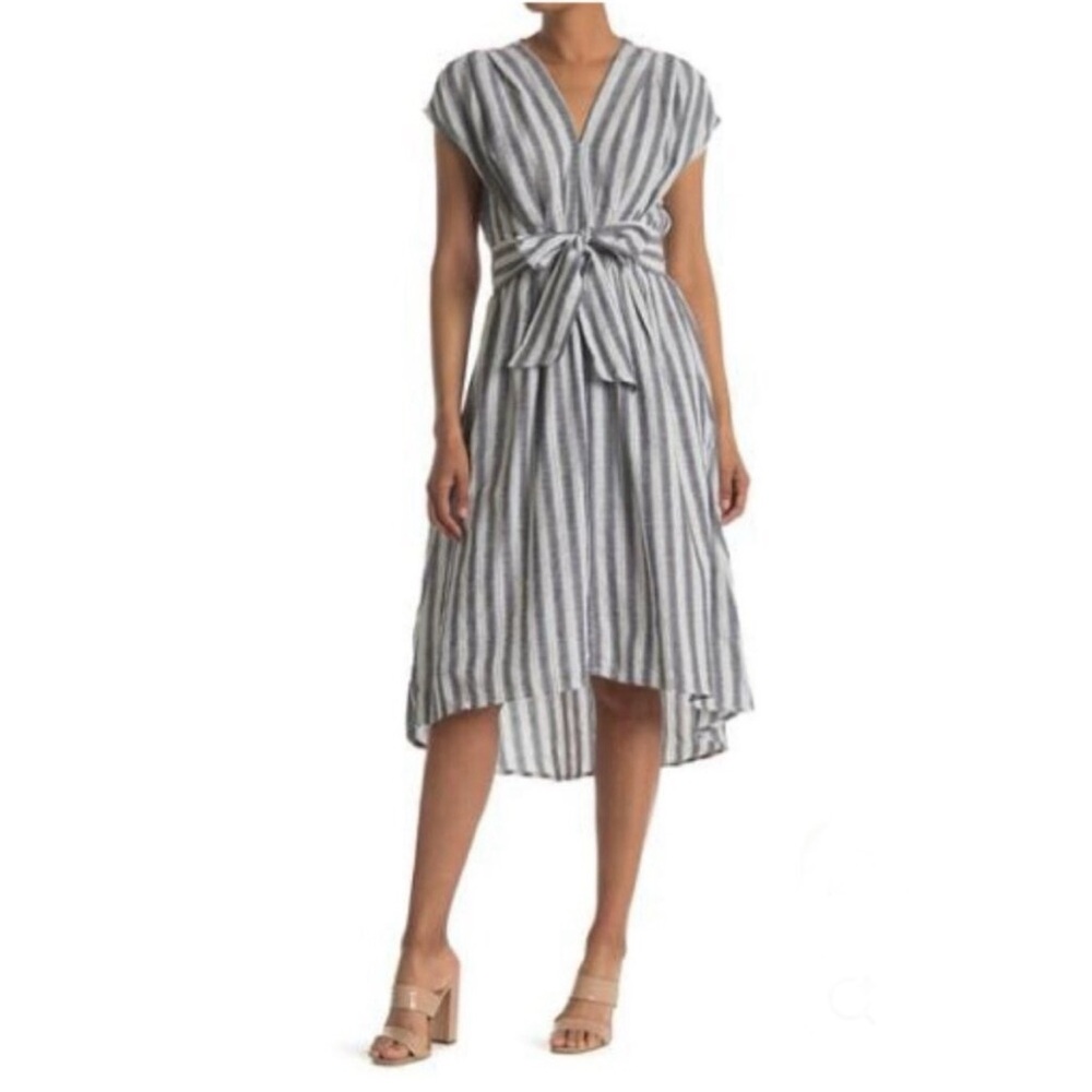 Max Studio Blue and White Striped High Low Dress